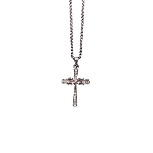 Zink Alloy tröja kedja halsband, Cross, guldfärg pläterade, mode smycken & med strass, silver, Säljs av PC