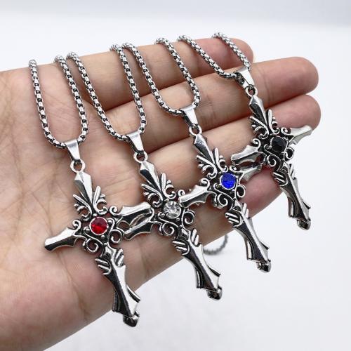 Zink Alloy tröja kedja halsband, Cross, guldfärg pläterade, mode smycken & med strass, fler färger för val, Säljs av PC