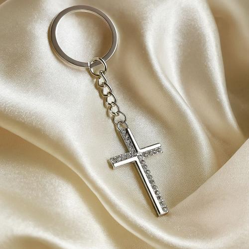 Llaveros, aleación de zinc, Cruces, chapado en color dorado, Joyería & con diamantes de imitación, más colores para la opción, Vendido por UD