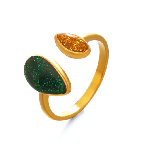 Emaille roestvrij staal vinger ring, 304 roestvrij staal, 18K verguld, verschillende stijlen voor de keuze & voor vrouw & glazuur, meer kleuren voor de keuze, Verkocht door PC