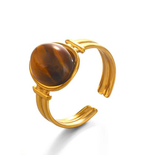 Gemstone prst prsten, 304 Stainless Steel, s Přírodní kámen, barva pozlacený, módní šperky & různé materiály pro výběr & pro ženy, Prodáno By PC