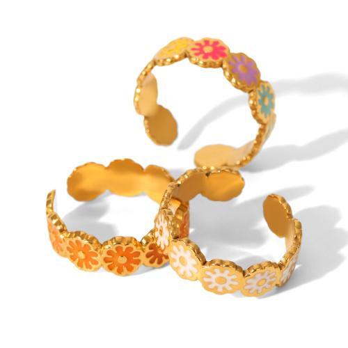 Emaille roestvrij staal vinger ring, 304 roestvrij staal, gold plated, mode sieraden & voor vrouw & glazuur, meer kleuren voor de keuze, Verkocht door PC
