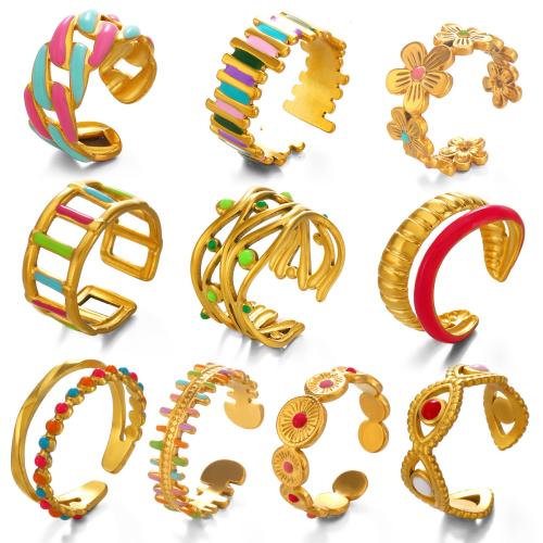 Emaille roestvrij staal vinger ring, 304 roestvrij staal, plated, verschillende stijlen voor de keuze & voor vrouw & glazuur & hol, gouden, Verkocht door PC