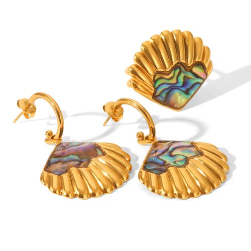 Stainless Steel smycken Ställer, 304 rostfritt stål, med Havsöra, Shell, plated, mode smycken & olika stilar för val & för kvinna, gyllene, Säljs av PC