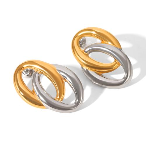 Boucle d'oreille de gaujon en acier inoxydable, Acier inoxydable 304, Placage, styles différents pour le choix & pour femme & deux tons & creux, Vendu par paire