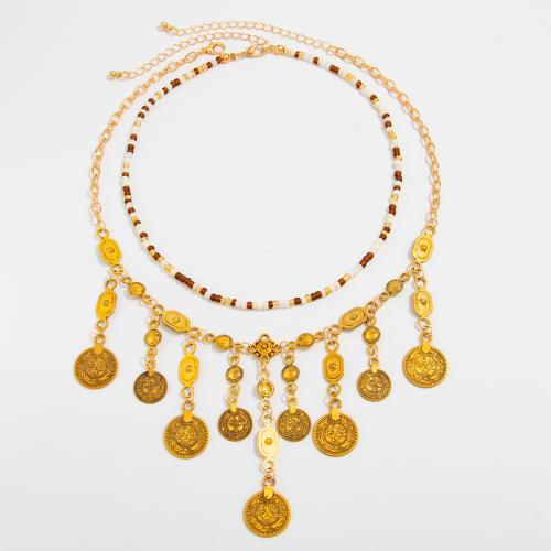 Fashion Fringe collier, alliage de zinc, avec Seedbead & chaîne de fer, Placage, 2 pièces & bijoux de mode & pour femme, doré, Vendu par fixé