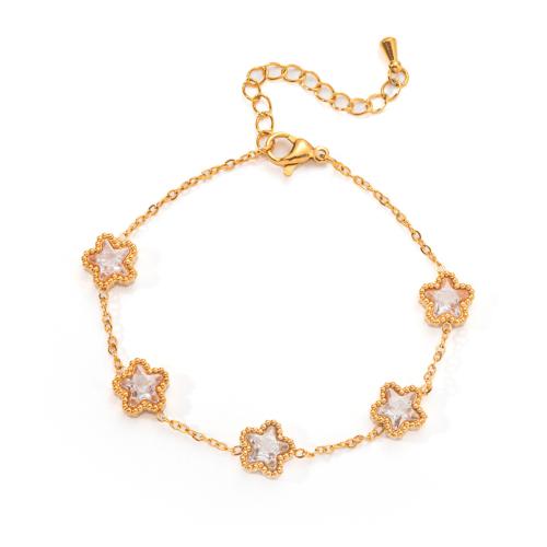 Stainless Steel Jewelry Bracelet 304 Stainless Steel with 4cm extender chain & micro pave cubic zirconia & for woman golden Length Approx 16.5 cm Sold By PC