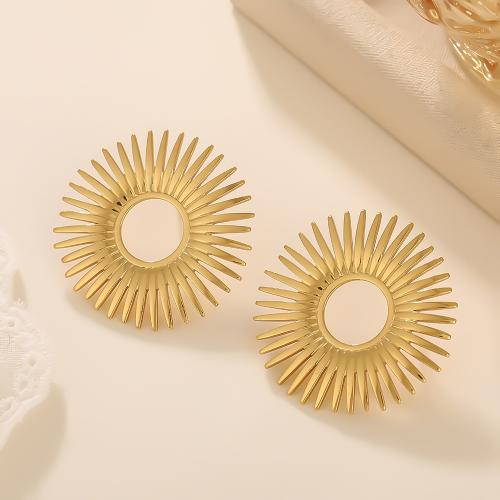 Boucle d'oreille de gaujon en acier inoxydable, Acier inoxydable 304, avec perle de plastique, Placage, bijoux de mode, doré, Vendu par paire