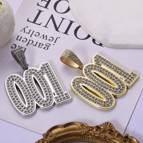 Zinc Alloy Rhinestone Pendler, Nummer, forgyldt, du kan DIY & med rhinestone, flere farver til valg, 54x54mm, Solgt af PC