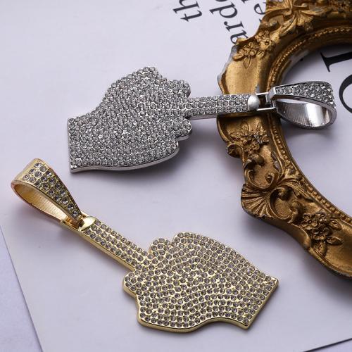 Zinc Alloy Rhinestone Pendler, Hand, forgyldt, du kan DIY & med rhinestone, flere farver til valg, 65x34mm, Solgt af PC