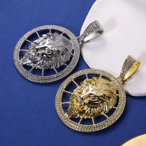 Zinc Alloy Rhinestone Pendler, Lion, forgyldt, du kan DIY & med rhinestone, flere farver til valg, 66x60mm, Solgt af PC