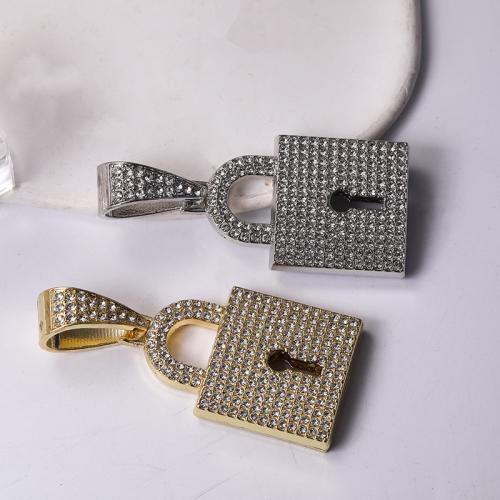 Zinc Alloy Rhinestone Pendler, Lås, forgyldt, du kan DIY & med rhinestone, flere farver til valg, 66x60x9mm, Solgt af PC