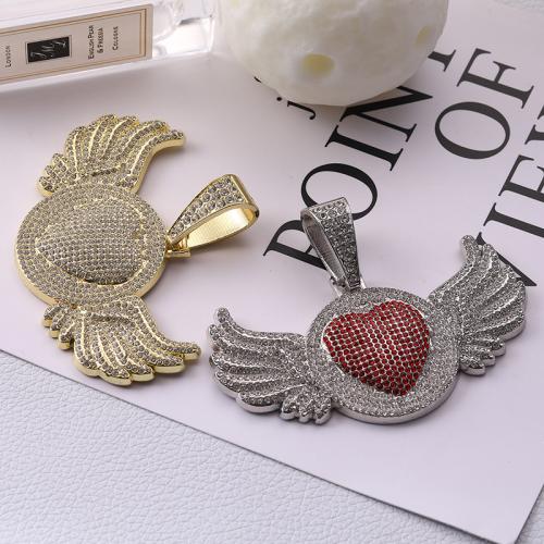 Zinc Alloy Rhinestone Pendler, Angel Wing, forgyldt, du kan DIY & med rhinestone, flere farver til valg, 43x80mm, Solgt af PC