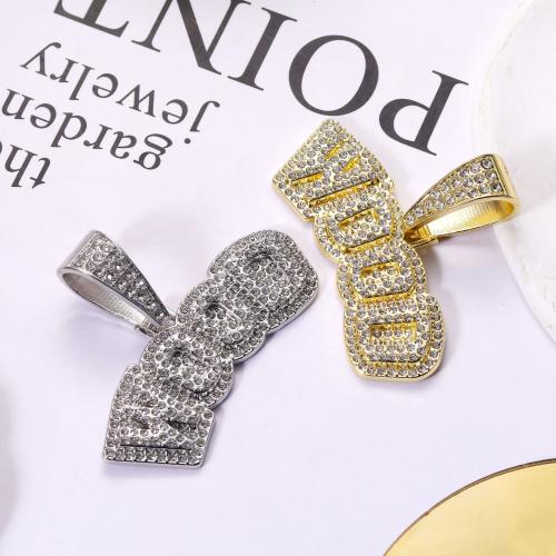 Zinc Alloy Rhinestone Pendler, Alfabet bogstav, forgyldt, du kan DIY & med rhinestone, flere farver til valg, 25x58mm, Solgt af PC