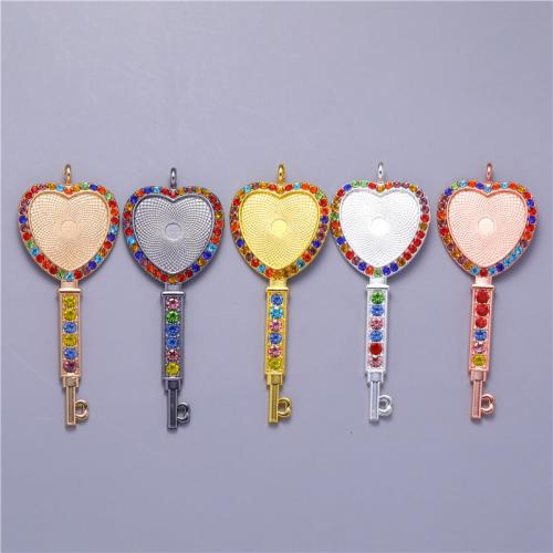 Sinc Alloy siogairlín Cabochon Socrú, croí agus eochair, plátáilte, DIY & le rhinestone, dathanna níos mó le haghaidh rogha, 25mm, Díolta De réir PC