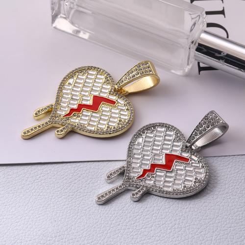 Zinc Alloy Rhinestone Pendants Heart plated DIY & micro pave cubic zirconia & enamel & with rhinestone Sold By PC