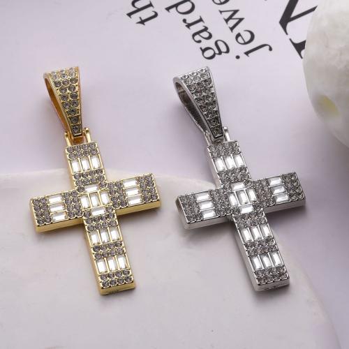 Zink Alloy Rhinestone Hängen, Cross, plated, DIY & micro bana cubic zirconia & med strass, fler färger för val, 53x36mm, Säljs av PC