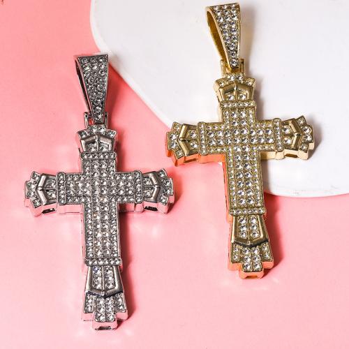 Zink Alloy Rhinestone Hängen, Cross, plated, DIY & med strass, fler färger för val, 74x47mm, Säljs av PC
