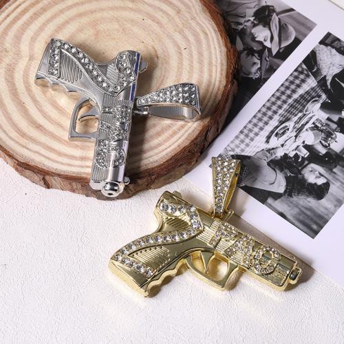 Zink Alloy Rhinestone Hängen, Gun, plated, DIY & med strass, fler färger för val, 45x56mm, Säljs av PC