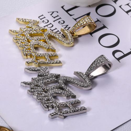 Zink Alloy Rhinestone Hängen, Alfabetsbokstav, plated, DIY & med strass, fler färger för val, 53x58mm, Säljs av PC