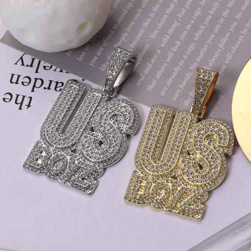 Zink Alloy Rhinestone Hängen, Alfabetsbokstav, plated, DIY & med strass, fler färger för val, 58x45mm, Säljs av PC