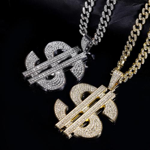 Zink Alloy Rhinestone Hängen, Dollartecken, plated, DIY & med strass, fler färger för val, 75x63mm, Säljs av PC