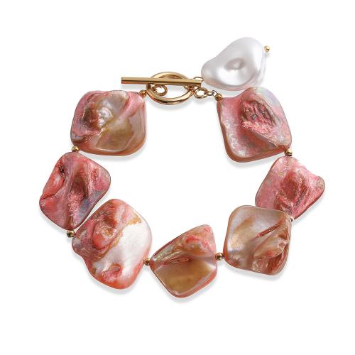 Bhlaosc Jewelry Bracelet, 304 Cruach dhosmálta, le Shell & Pearl Plaisteacha, plátáilte, jewelry faisin & do bhean, bándearg, Díolta De réir PC