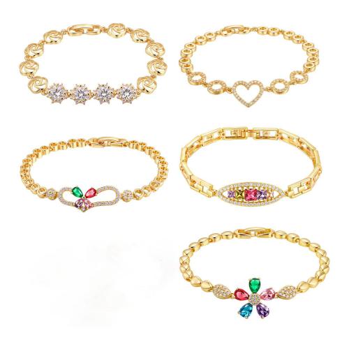 Messing Armbanden, met Cubic Zirconia, plated, mode sieraden & verschillende stijlen voor de keuze & voor vrouw, gouden, Verkocht door PC