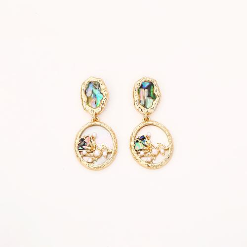 Boucles d'oreilles pendantes en laiton, avec perle de plastique, Plaqué d'or, bijoux de mode & pour femme, Vendu par paire