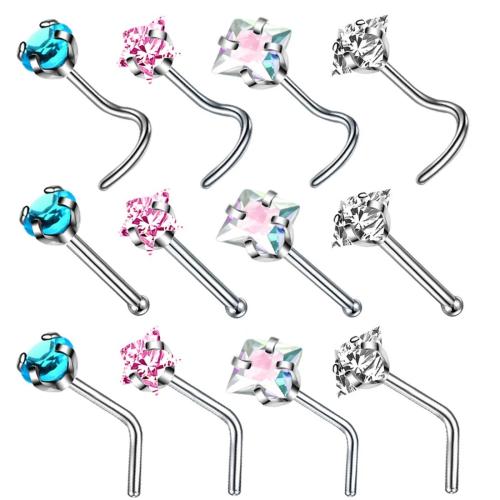 304 rostfritt stål Nose Piercing Smycken, Unisex & olika stilar för val & micro bana cubic zirconia, Slumpmässig färg, Säljs av PC