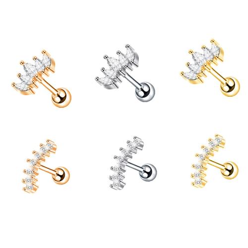 304 rostfritt stål piercing örhänge, plated, Unisex & olika stilar för val & micro bana cubic zirconia, earring rod length 8mm, Säljs av PC