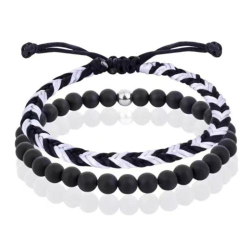 pierre gemme Set de bracelet, avec corde de cire, Rond, fait à la main, différents matériaux pour le choix & pour homme, beads length 6mm, Longueur Environ 6-10 pouce, Vendu par fixé