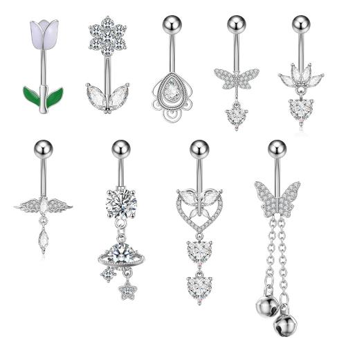 Rostfritt stål magen ring, 304 rostfritt stål, Unisex & olika stilar för val & micro bana cubic zirconia & emalj, Säljs av PC