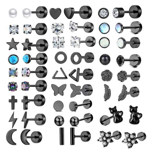 304 rostfritt stål piercing örhänge, med Mässing, plated, Unisex & olika stilar för val & micro bana cubic zirconia, svart, earring rod length 6mm, Säljs av Par