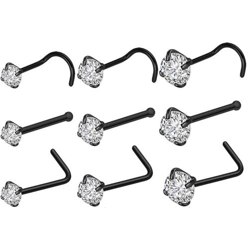 304 rostfritt stål Nose Piercing Smycken, plated, Unisex & olika stilar för val & micro bana cubic zirconia, fler färger för val, 3PC/Ställ, Säljs av Ställ