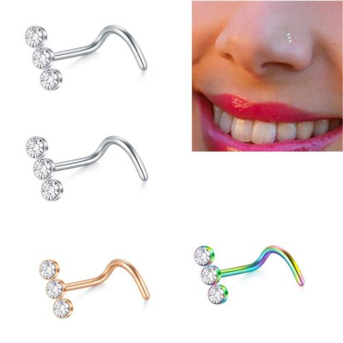 316 rostfritt stål Nose Piercing Smycken, plated, Unisex & med strass, fler färger för val, Säljs av PC
