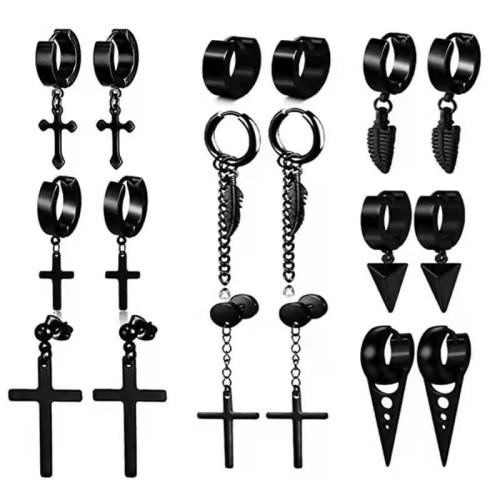 304 Edelstahl Ohrring-Set, plattiert, Modeschmuck & unisex, schwarz, earring length 13-50mm, verkauft von setzen