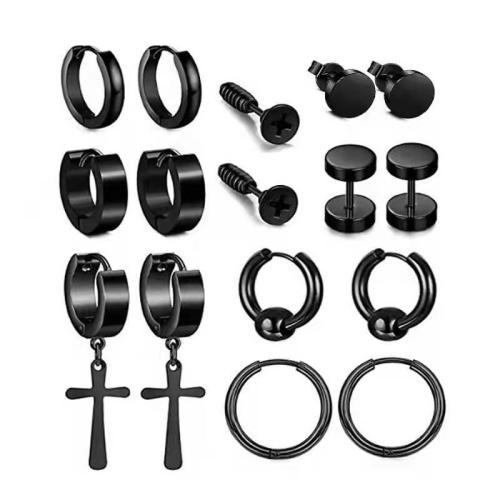 acero inoxidable 304 Aretes, chapado, Joyería & unisexo, Negro, Vendido por Set