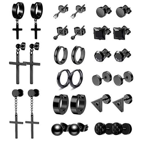 304 Stainless Steel Earring Set plated fashion jewelry & Unisex & with rhinestone black earring size 2-30mm Sold By Set