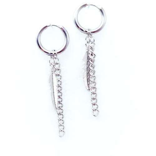 Acier inoxydable 304 Boucles d'oreilles pendantes Hoop Huggie, feuille, Placage, bijoux de mode & unisexe, plus de couleurs à choisir, 55mm, Vendu par PC