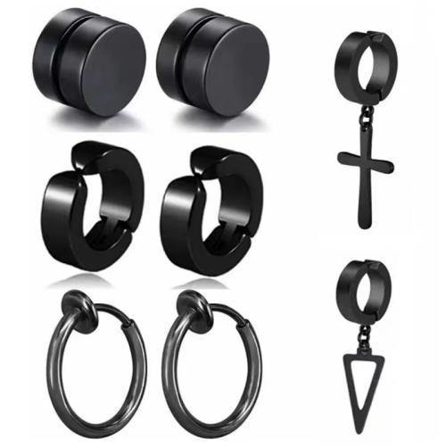 304 Stainless Steel Earring Set plated fashion jewelry & Unisex black earring length 6-35mm Sold By Set