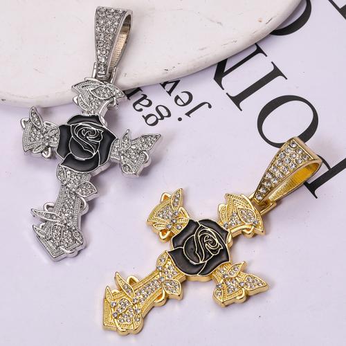 Zink Alloy Rhinestone Hängen, Cross, plated, DIY & emalj & med strass, fler färger för val, 64x44mm, Säljs av PC