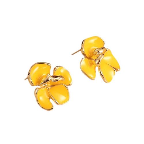 Zink Alloy dubbar örhänget, Blomma, plated, mode smycken & för kvinna & emalj, gyllene, Säljs av Par