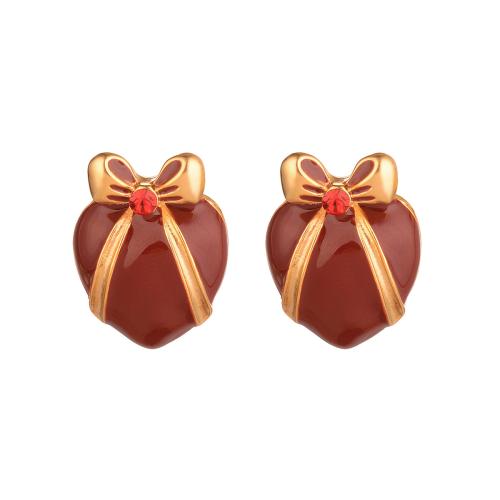 Boucles d'oreilles en laiton zircon cubique pavent, coeur, Placage, pavé de micro zircon & pour femme & émail, doré, Vendu par paire