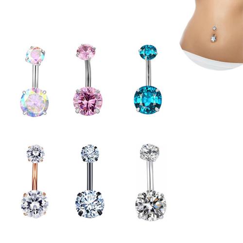 304 rostfritt stål belly ring, Rund, plated, för kvinna & med cubic zirconia, fler färger för val, Säljs av PC