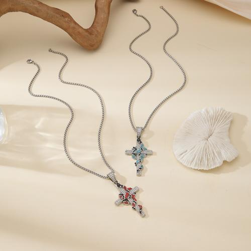 Zink Alloy tröja kedja halsband, Cross, guldfärg pläterade, mode smycken & micro bana cubic zirconia, fler färger för val, Säljs av PC