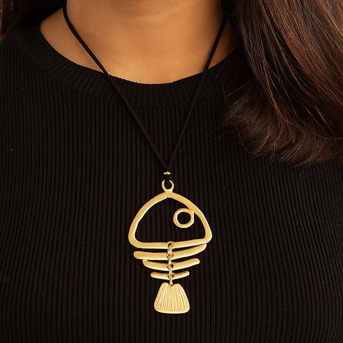 Zink Alloy tröja kedja halsband, Fish Bone, guldfärg pläterade, mode smycken, gyllene, Säljs av PC