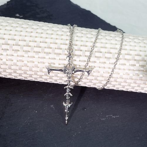 Zink Alloy Smycken Collier, Cross, guldfärg pläterade, mode smycken, silver, Säljs av PC