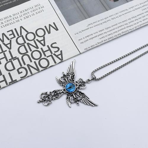 Zink Alloy tröja kedja halsband, med Glas, Cross, guldfärg pläterade, mode smycken, fler färger för val, Säljs av PC