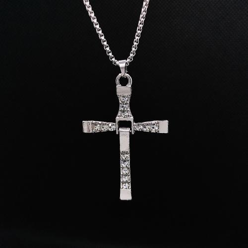Zink Alloy tröja kedja halsband, Cross, guldfärg pläterade, mode smycken & med strass, fler färger för val, Säljs av PC
